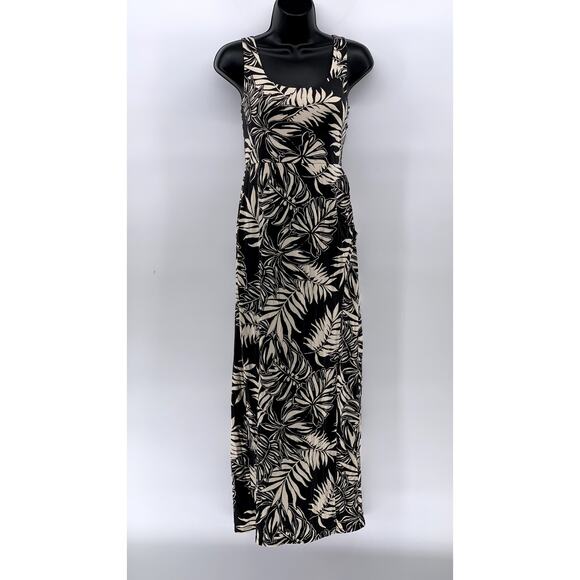 Z SUPPLY Women's Black-Beige Palm Print Melbourne Sandy Bay Midi Tank Dress SZ S - Picture 1 of 12
